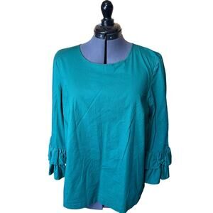 J. Crew Kelly Green Blouse Size 10 Ruffle Sleeve Detail Spring Statement Top